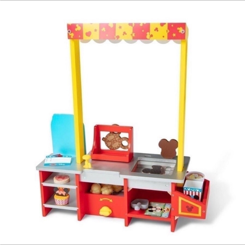 Melissa & Doug Disney Snacks & Popcorn Wooden Play Food Counter – 33pc